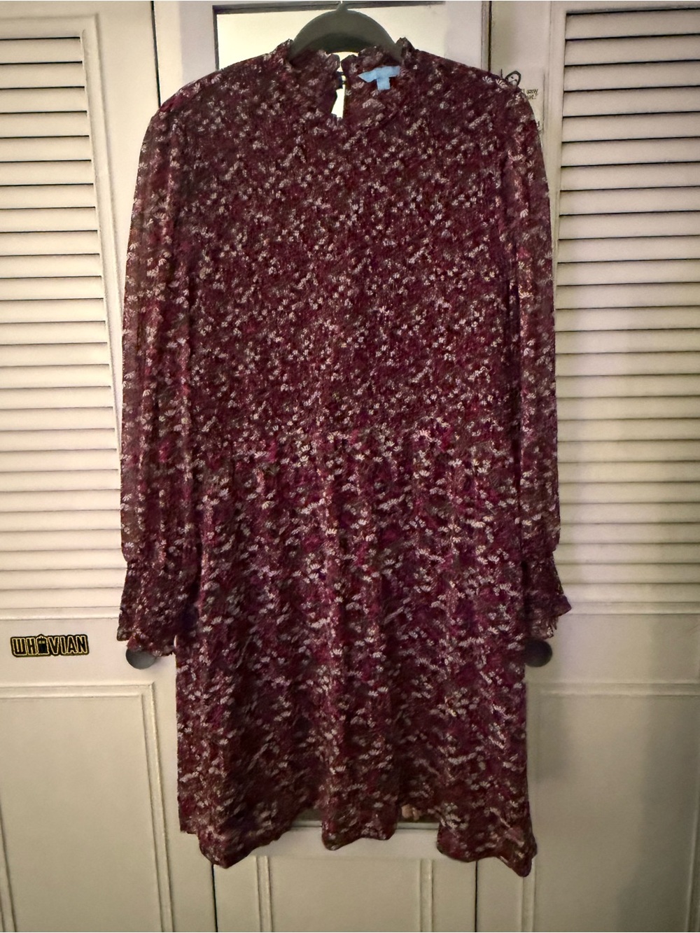 Draper James Wine Floral Long-Sleeve Tiered Dress